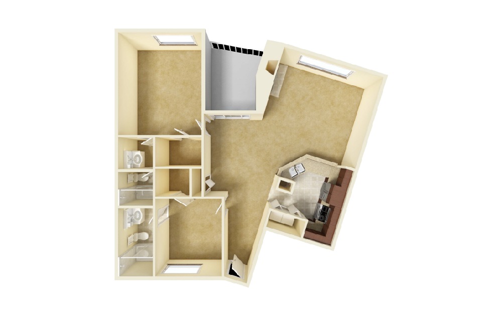 Atelier - 2 bedroom floorplan layout with 2 bathrooms and 1062 square feet